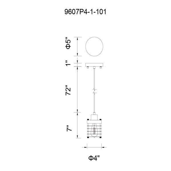 CWI Lighting Bray 1 Light Down Mini Pendant - Black finish - 4-in