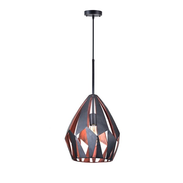 CWI Lighting Oxide 1 Light Down Pendant - Black and Copper Finish - 20-in