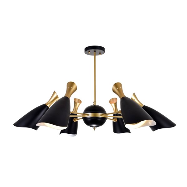 CWI Lighting Rolin 12 Light Down Chandelier - Matte Black and Satin Gold - 43-in