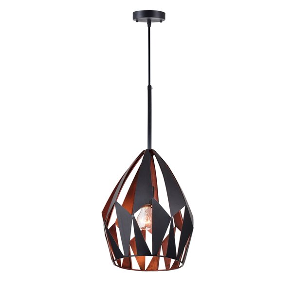 CWI Lighting Oxide 1 Light Down Pendant - Black and Copper Finish - 12-in