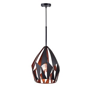 CWI Lighting Oxide 1 Light Down Pendant - Black and Copper Finish - 12-in