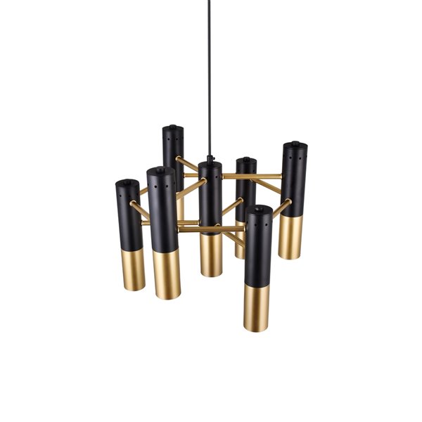 CWI Lighting Anem 7 Light Down Chandelier - Matte Black and Satin Gold - 17-in