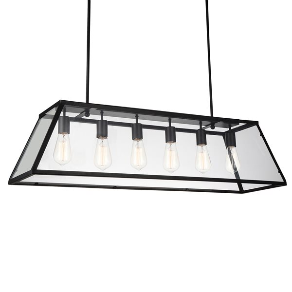 6 Light Down Chandelier with Black finish
