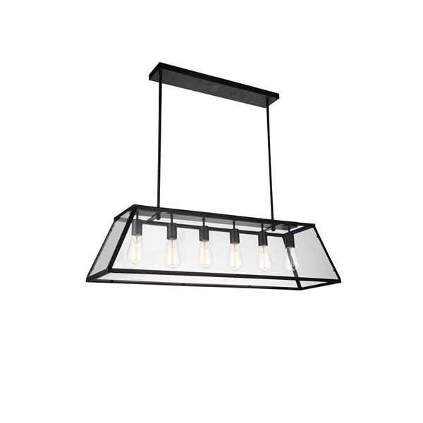 6 Light Down Chandelier with Black finish