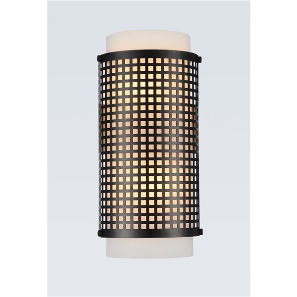 CWI Lighting Checkered 2 Light Wall Sconce - Black - 7-in x 15-in x 3,5-in