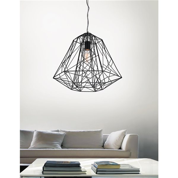 CWI Lighting Bagheera 1 Light Down Pendant - Black finish - 20-in