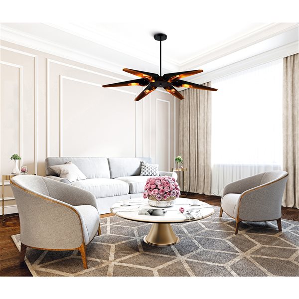 CWI Lighting Amar 43-in W Matte Black Metal 6-Light Transitional Chandelier