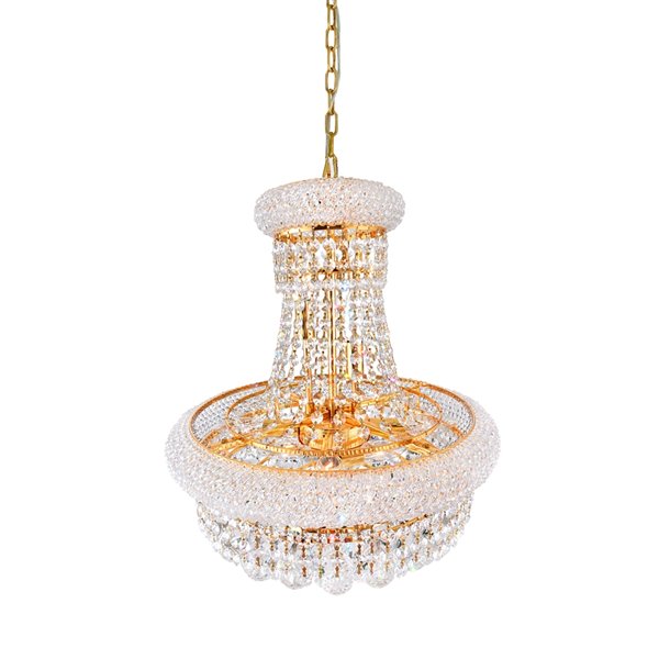 CWI Lighting  Empire 8 Light Down Chandelier - Gold finish - 18-in