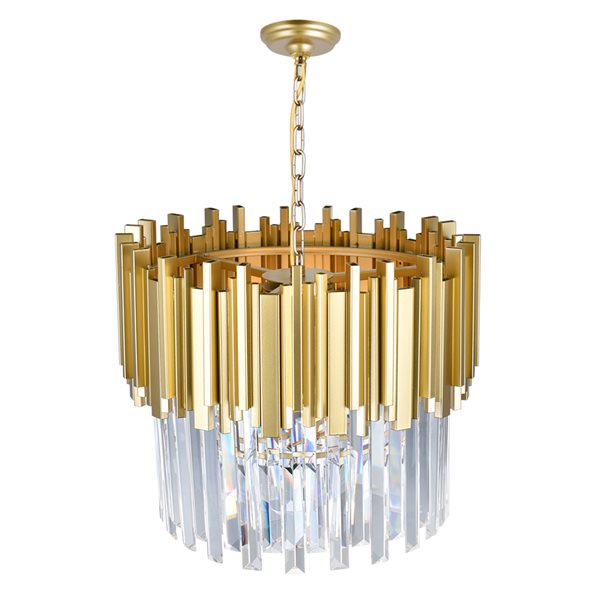 CWI Lighting Deco 16-in dia Gold Metal/Crystal 4-Light Modern Down Chandelier