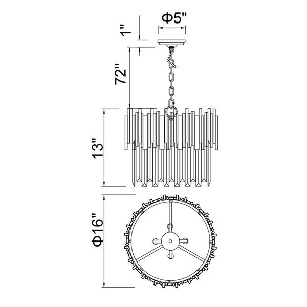 CWI Lighting Deco 16-in dia Gold Metal/Crystal 4-Light Modern Down Chandelier