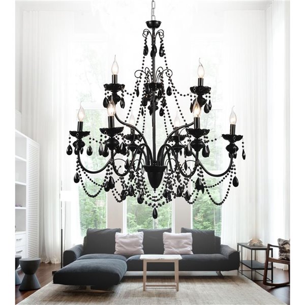CWI Lighting Keen 9 Light Up Chandelier - Black finish - 32-in