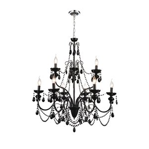 CWI Lighting Keen 9 Light Up Chandelier - Black finish - 32-in
