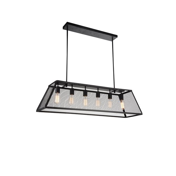 6 Light Down Chandelier with Black finish