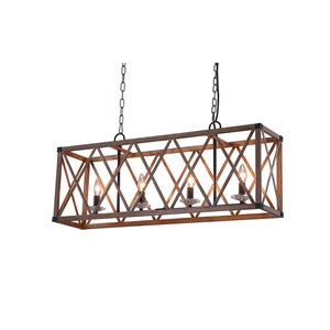 CWI Lighting Marini 4 Light Chandelier - Wood Grain Brown Finish - 36-in