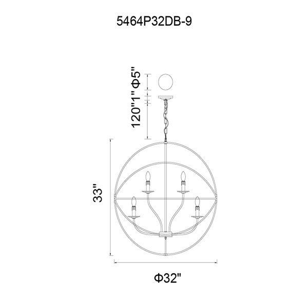 CWI Lighting Arza 9 Light Up Chandelier - Brown finish - 32-in