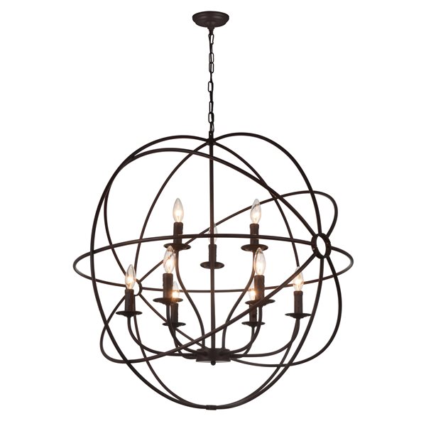 CWI Lighting Arza 9 Light Up Chandelier - Brown finish - 32-in