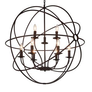 CWI Lighting Arza 9 Light Up Chandelier - Brown finish - 32-in