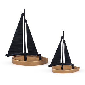 Gild Design House Schooner 2 decoratives sail boats - Black and Wood