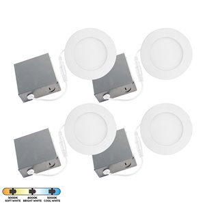 Ensemble d'éclairage encastré DEL à intensité variable, blanc, ens. de 4