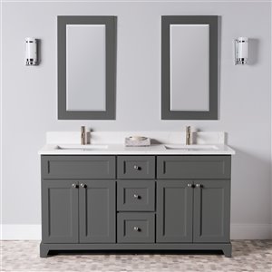 St. Lawrence Cabinets London 60-in Graphite Double Bathroom Vanity with White Carrera Quartz Top