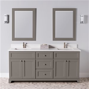 St. Lawrence Cabinets London 72-in Titanium Grey Double Bathroom Vanity with White Carrera Quartz Top