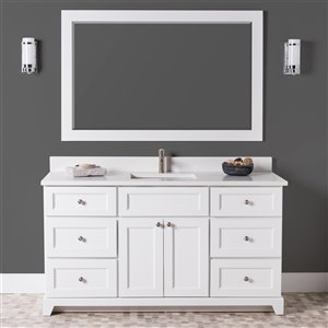 St. Lawrence Cabinets London 60-in White Double Bathroom Vanity with White Carrera Quartz Top