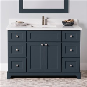 Meuble-lavabo simple London de St. Lawrence Cabinets, comptoir en quartz Carrera, 48 po, gris-bleu