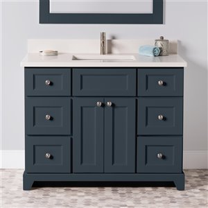 St. Lawrence Cabinets London 42-in Blue-Grey Single Bathroom Vanity with Dover White Quartz Top