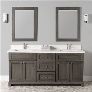 St. Lawrence Cabinets Richmond 72-in Grey-Brown Double Bathroom Vanity with White Carrera Quartz Top