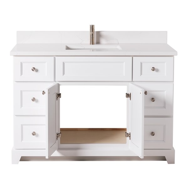 St. Lawrence Cabinets London 48-in White Single Bathroom Vanity with White Carrera Quartz Top