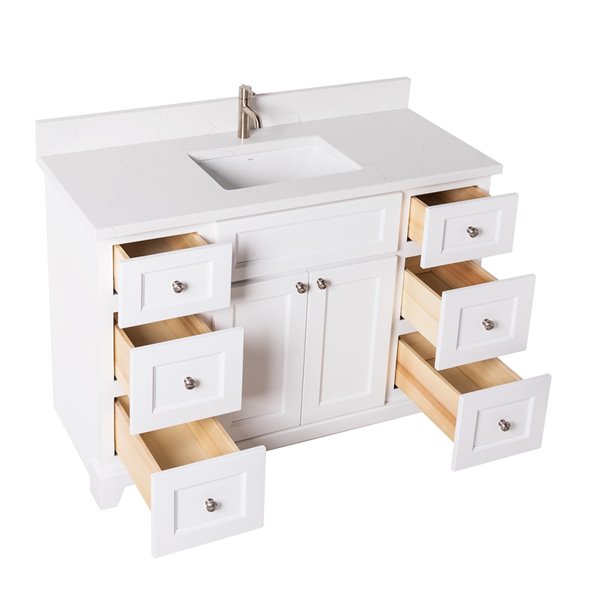 St. Lawrence Cabinets London 48-in White Single Bathroom Vanity with White Carrera Quartz Top