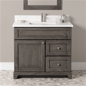 St. Lawrence Cabinets Richmond 36-in Grey-Brown Single Bathroom Vanity with White Carrera Quartz Top