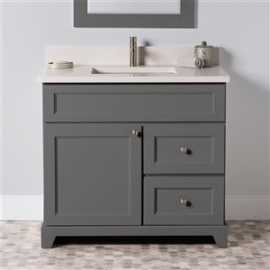 Meuble-lavabo simple London simple graphite de St. Lawrence Cabinets de 36 po avec comptoir en quartz blanc de Douvres