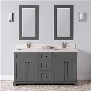 St. Lawrence Cabinets London 60-in Graphite Double Bathroom Vanity with Dover White Quartz Top