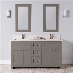 St. Lawrence Cabinets London 60-in Titanium Grey Double Bathroom Vanity with Dover White Quartz Top