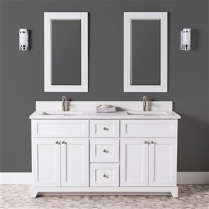 St. Lawrence Cabinets London 60-in Double White Bathroom Vanity with White Carrera Quartz Top