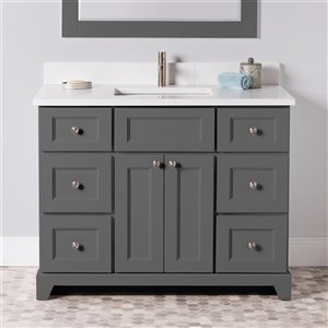 St. Lawrence Cabinets London 42-in Single Graphite Bathroom Vanity with White Carrera Quartz Top