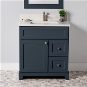 Meuble-lavabo simple London de St. Lawrence Cabinets, comptoir en quartz Douvres blanc, 30 po, gris-bleu