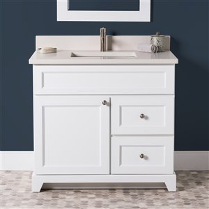 Meuble-lavabo simple London de St. Lawrence Cabinets, comptoir en quartz Douvres blanc, 36 po, blanc
