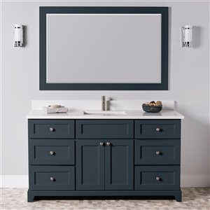 St. Lawrence Cabinets London 60-in Single Blue Grey Bathroom Vanity with White Carrera Quartz Top