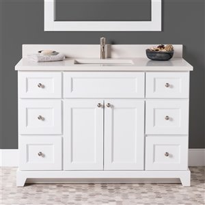Meuble-lavabo simple London de St. Lawrence Cabinets, comptoir en quartz Douvres blanc, 48 po, blanc