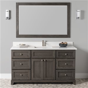 St. Lawrence Cabinets Richmond 60-in Single Grey Brown Bathroom Vanity with White Carrera Quartz Top