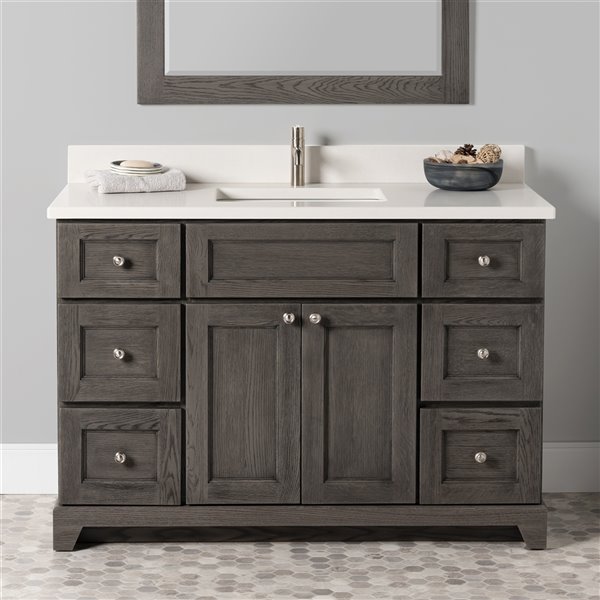St Lawrence Cabinets Richmond Grey Brown Single Bathroom Vanity With Dover White Quartz Top Rona - 48 Bathroom Vanity Sink Base In Unfinished Oak