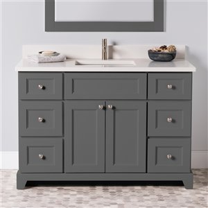 Meuble-lavabo simple London de St. Lawrence Cabinets, comptoir en quartz Douvres blanc, 48 po, gris graphite