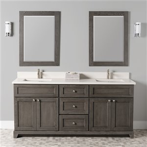 St. Lawrence Cabinets Richmond 72-in Grey-Brown Double Sink Bathroom Vanity with Dover White Quartz Top