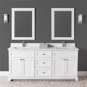 St. Lawrence Cabinets London 72-in White Double Sink Bathroom Vanity with White Carrera Quartz Top