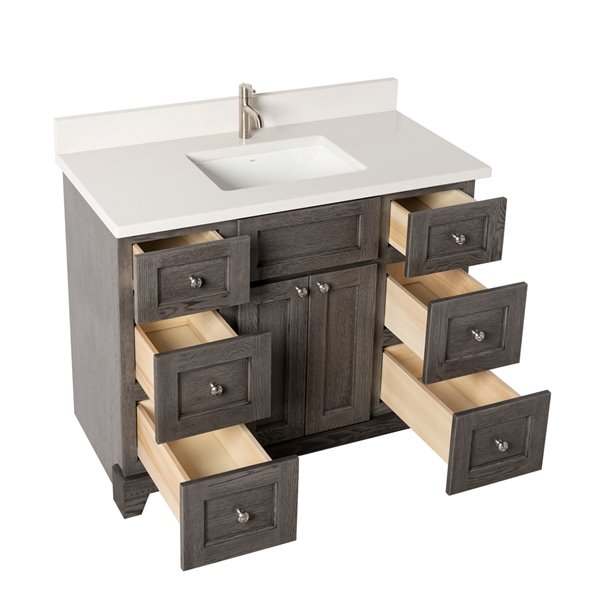 St. Lawrence Cabinets Richmond 42-in Grey-Brown Single Sink Bathroom Vanity with Dover White Quartz Top