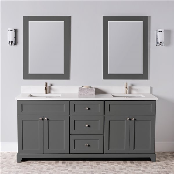 St Lawrence Cabinets London 72 In Graphite Grey Double Sink Bathroom Vanity With White Carrera Quartz Top Rona - Bathroom Sink With Storage Grey