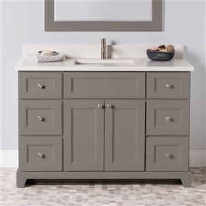 Meuble-lavabo simple London de St. Lawrence Cabinets, comptoir en quartz Douvres blanc, 48 po, gris titane