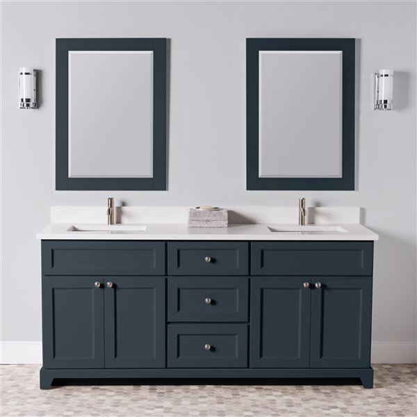 St. Lawrence Cabinets London 72-in Blue-Grey Double Sink Bathroom ...